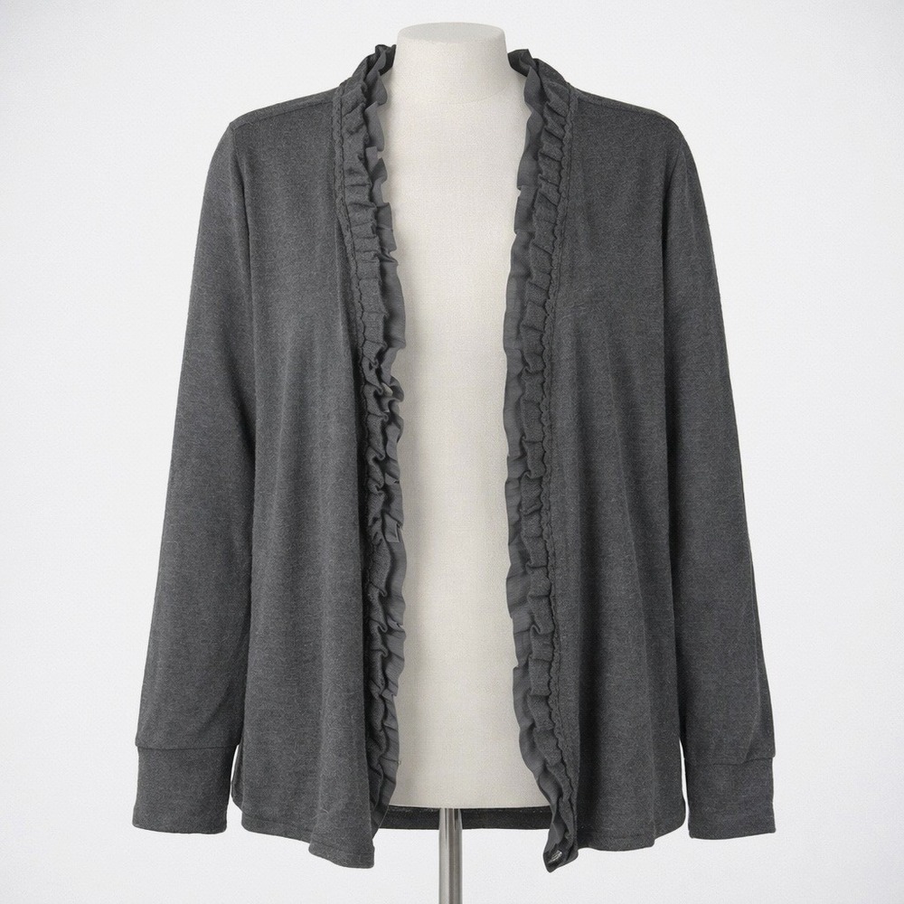 Whimsigoth Open‎ Front Cardigan Size L Black Ruffle Dark Romantic Witchy Goblin